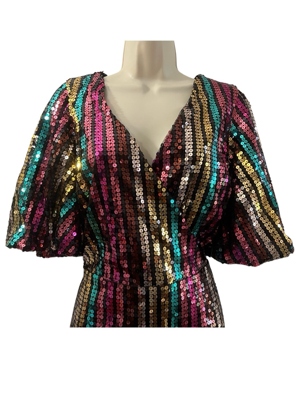 NY&C Rainbow Sequined Faux Wrap Dress NWT Size Medium MSRP $120 - Picture 2 of 4